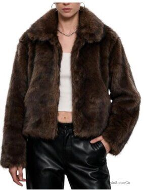 Womens Faux Fur Cropped Coat Shaggy Fluffy Warm Jacket